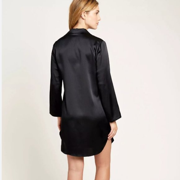 MORGAN LANE | Jillian 100% Silk Night Shirt in Onyx (XL) - Picture 2 of 6